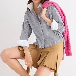 J. Crew | Relaxed-fit Cropped Cotton Poplin Shirt In Navy Stripe Size 6